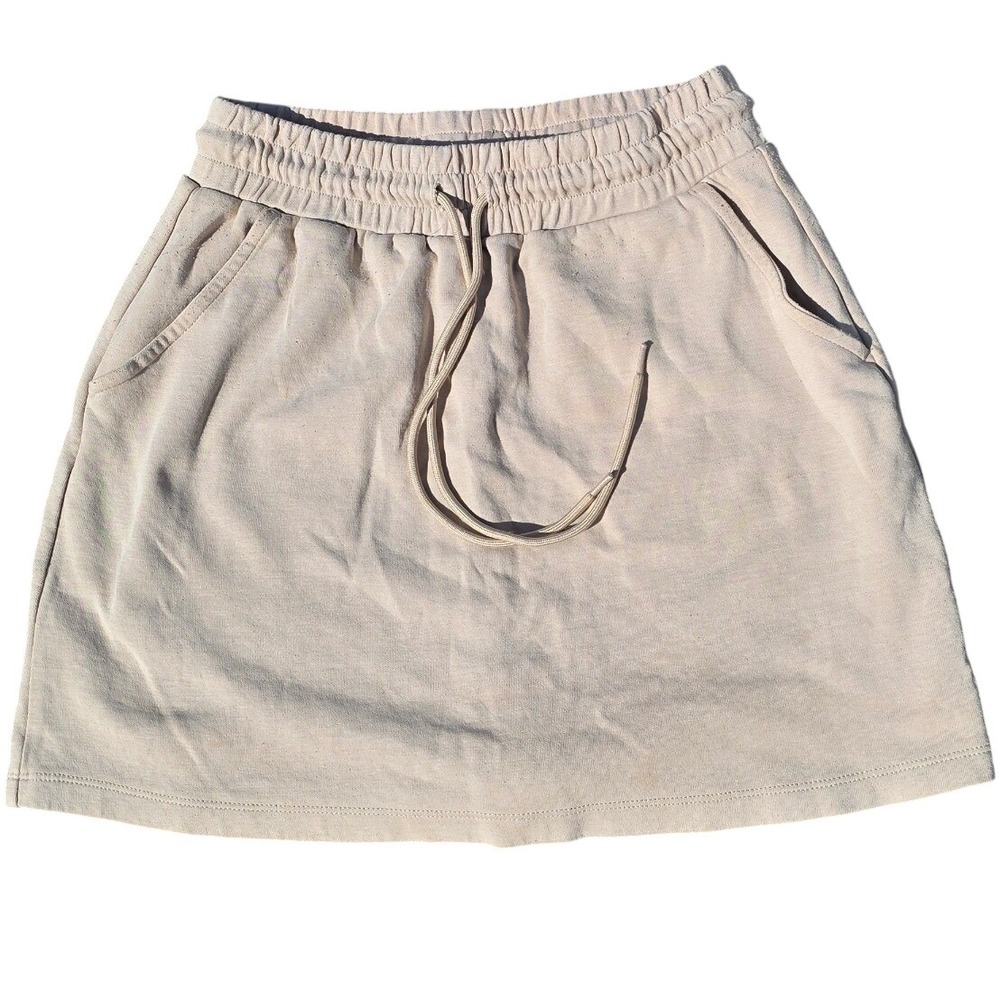 Fifty Percent Womens Beige Cotton Blend Drawstring Elastic Waist Mini Skort S
